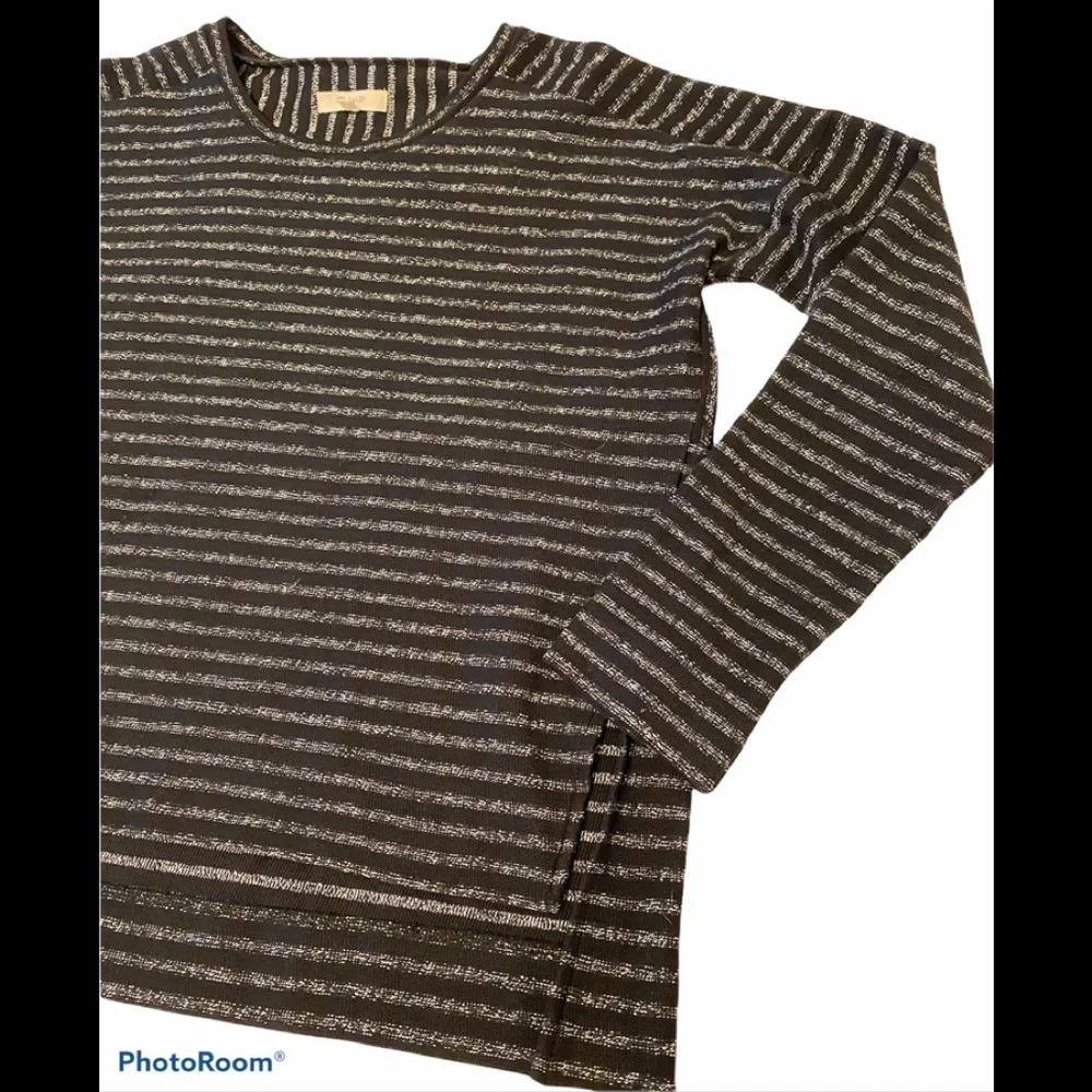 Madewell Black and Silver Stripe Marled Top Sz M